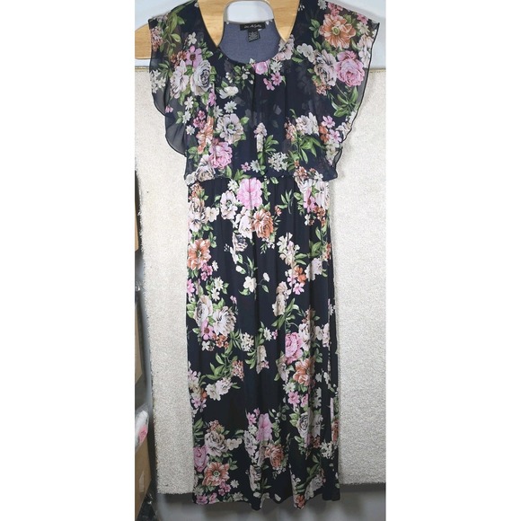 Flowers by Zoe Dresses & Skirts - Elie McCarthy Maxi Dress Womens L Blue Floral Flutter Sleeve Round Neck Lined